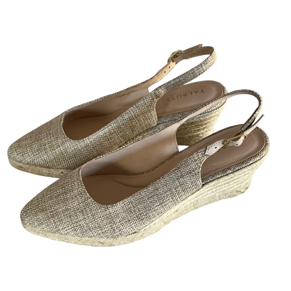 Talbots Espadrille Wedge Sandals Womens 9 Neutral Tan Slingback Textile Jute